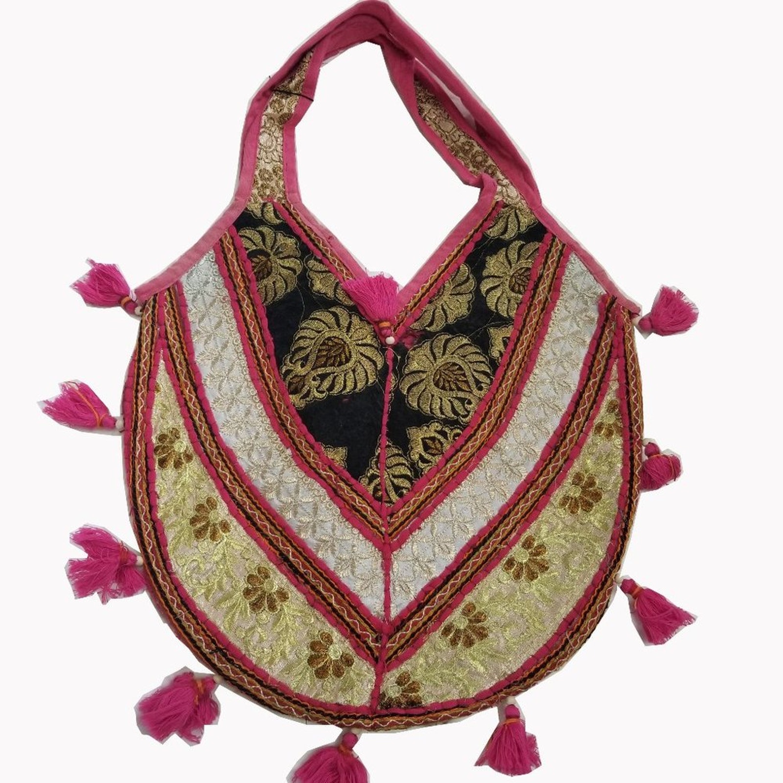 Reclaimed Fabric Indian Shoulder Purse Gypsy Boho Hippy Bucket Bag 17" X 28" New